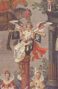 1615年5月31日、ブリュッセルのOmmeganckにあるイザベラの勝利、1615年のイザベラ裁判所の車からの寓話的な名声の詳細（75629の詳細） 作： Denys van Alsloot